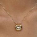 Gold Tone Geometric Emerald Cut Clear Pendant Necklace view 2