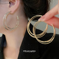 Layered Metal C Hoop Stud Earrings Decorative Jewelry Design view 1