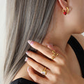 Red Heart Crystal Huggie Hoop Earrings Gold Steel Tone view 1