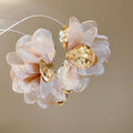 Blush And Burgundy Chiffon Flower Statement Stud Earrings view 6