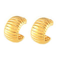 Ribbed Stripe C-Shape Hoop Earrings Gold Steel Pair view 5