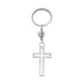 Silver Openwork Cross Bead Key Ring Religious Charm view 5