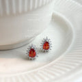 Red Teardrop Zircon Halo Mini Stud Earrings Silver Tone view 4