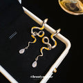 Mixed Metal Snake Drop Stud Earrings with Crystal Tips view 4