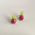 Magenta Dragon Fruit Enamel Stud Earrings Lime Green Spikes view 1