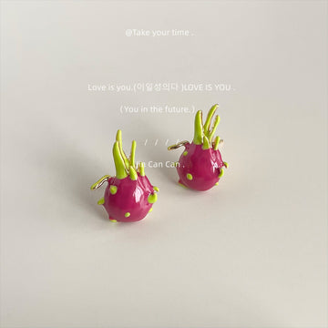 Magenta Dragon Fruit Enamel Stud Earrings Lime Green Spikes