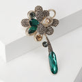 Crystal Flower Brooch with Green or Blue Teardrop Dangle view 4