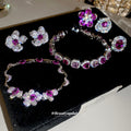 Silver Pink Crystal Flower Rings Bracelets Earrings view 3