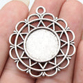 Open Petal Round Cabochon Pendant Trays in Two Finishes view 1