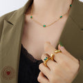 Emerald Green Rectangle Zircon Station Necklace Gold Steel view 4