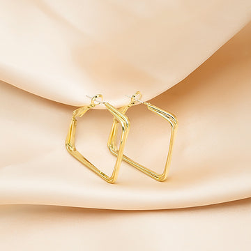 Gold Square Geometric Hoop Earrings Lever Back Frame