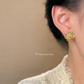 Gold-Tone Daisy Flower Polished Metal Stud Earrings view 2