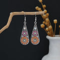Six Color Floral Teardrop Antique Silver Hook Earrings view 10