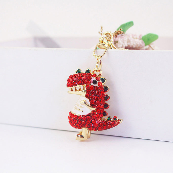 Cute Rhinestone Dinosaur Car Keychain Bag Charm for Women