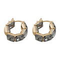 Gold Tone Smoky Rectangle Stone Chunky Huggie Hoop Earrings view 5