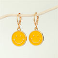 Gold Tone Enamel Smiley Huggie Drop Earrings in Six Colors view 2