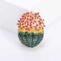 Enamel Cactus Flower Brooch Red Purple Bloom Gold Tone Pin view 3