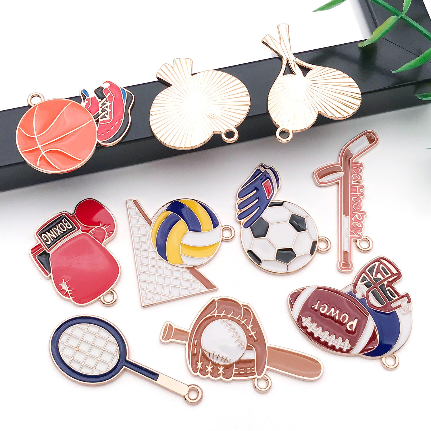 Zinc Alloy Enamel Sports Racket Club Boxing Glove Charm Pendant for DIY Jewelry