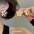 Polished Five Petal Flower Stud Earrings in Gold and Silver view 1