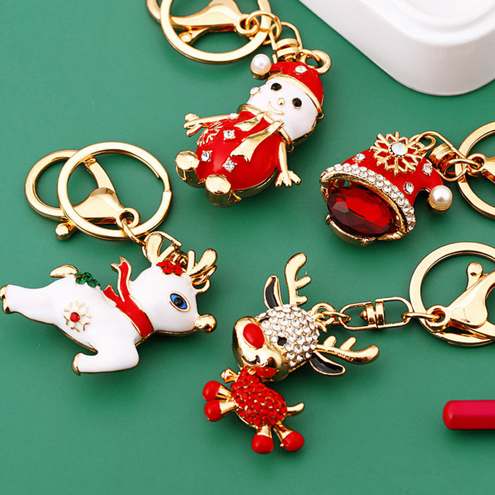 Mixed Christmas Deer Snowman and Jeweled Santa Hat Keychains