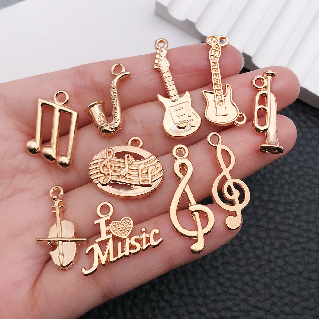 KC Gold Zinc Alloy Music Note Guitar Instrument Charm Pendant for DIY Jewelry Making
