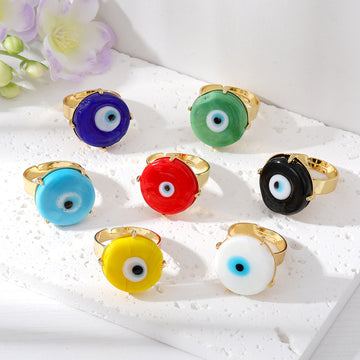 Gold Tone Round Evil Eye Adjustable Rings in Seven Colors