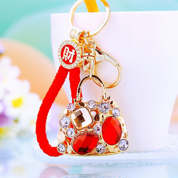 Crystal Mini Handbag Keychains with Fortune and Loose Heart Loop Options