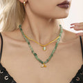 Gold Snake Chain Aquamarine Pendant Green Stone Whale Tail view 8