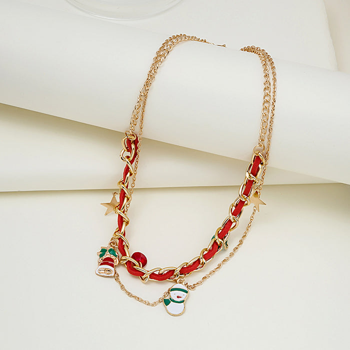 Christmas Multi Layer Charm Necklaces Gold Chain Cord Styles