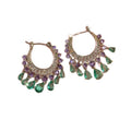 Green Teardrop and Purple Bead Chandelier Hoop Earrings view 5