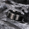 Black Brushed Band Ring Inner Geometric Texture Sizes 6-13 view 3