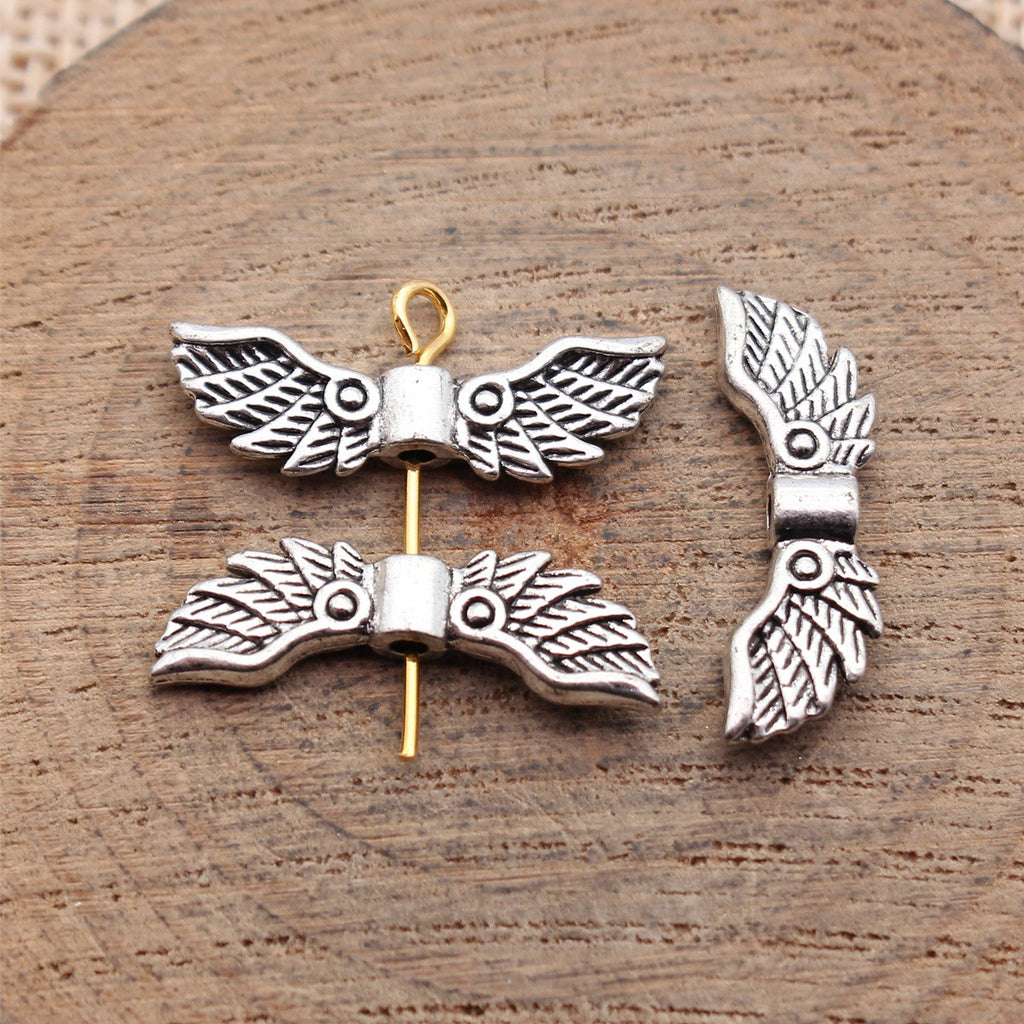 22x7x3.3mm 0.88g Antique Silver Zinc Alloy Wing Loose Metal Beads for DIY Bracelet Jewelry Making