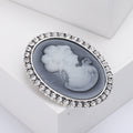 Cameo Lady Profile Brooch Crystal Bezel Gold Silver view 4