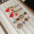 Gold Tone Multicolor Asymmetric Heart Charm Earrings view 2