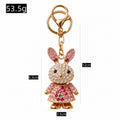 Rhinestone Rabbit Dress Keychain Gold Metal Bag Charm view 2