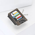 Silver Tone Enamel Retro TV Test Pattern Brooch Pins view 2