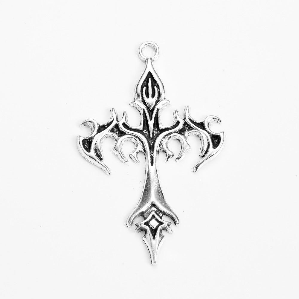 Vintage Punk Flame Cross Alloy Pendant Charm 54x34mm