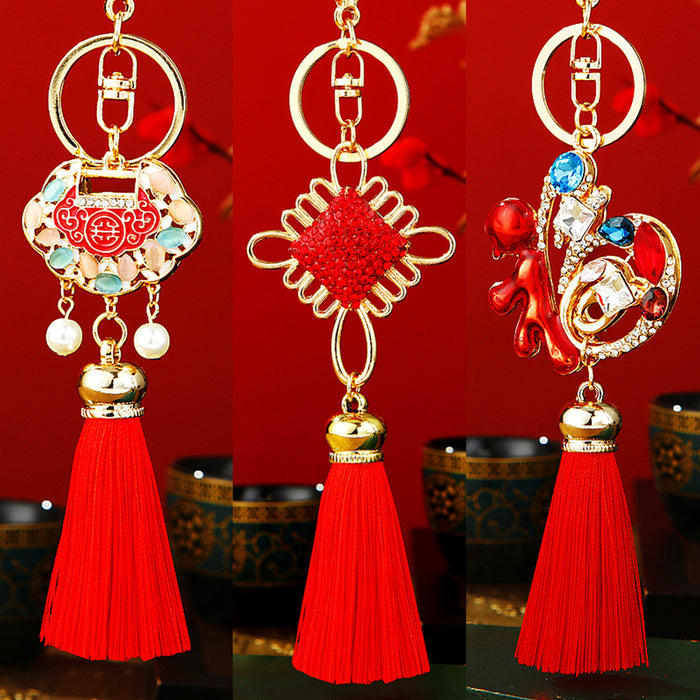 Chinese Fortune Motif Tassel Keychains in Seven Designs plus Assorted