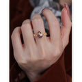 Gold Red Enamel Gourd Pearl Open Ring Lattice Band view 6