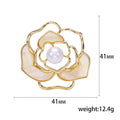 Openwork Camellia Brooch With White Pearl and Gold Tone Petals view 5