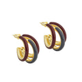 Triple Hoop Stud Earrings with Glossy Two Tone Color Accents view 5
