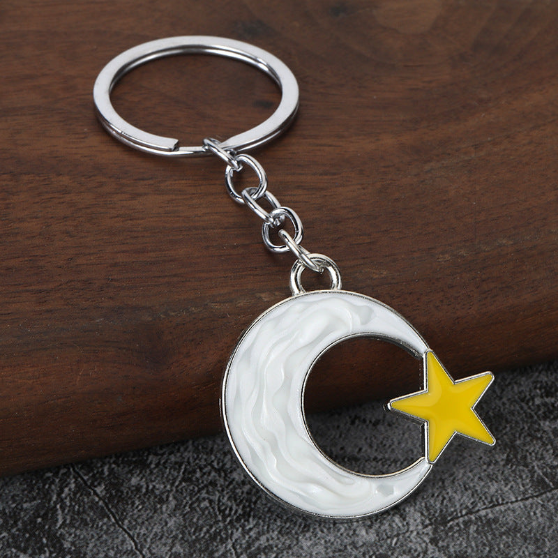 Star and Moon Enamel Keychain Metal Bag Charm for Car Keys