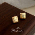 Gold Square Textured Sandblast Geometric Stud Earrings view 1