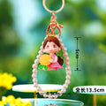 Pearl Loop Cartoon Girl Keychains in Three Sunflower Dress and Hat Designs view 6