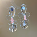 Clear Resin Flower Drop Earrings with Pink Beads and Sculpted Petals view 6
