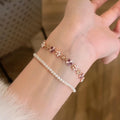 Rose Gold Flower Pearl Clasp Bracelet Purple Crystal Accents view 2