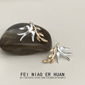 Two Tone Silver Swallow And Gold Branch Stud Earrings view 1