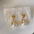 Gold-Tone Heart Stud Pearl Drop Earrings with Wave Frame view 3