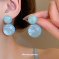 Pink Double Circle Resin Drop Earrings with Shell Texture view 3