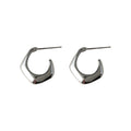 Silver Polished Irregular Thick Half Hoop Stud Earrings view 5